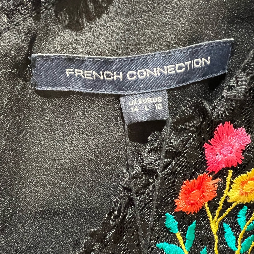 French Connection Black Midi Dress with Multicolor Floral Embroidery - Picture 4 of 9